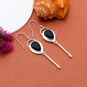 Black Onyx Gemstone 925 Sterling Silver Earring, Handmade Earring, Black Stone Earring For Women, Onyx Jewelry For Mom, Earring For Gift