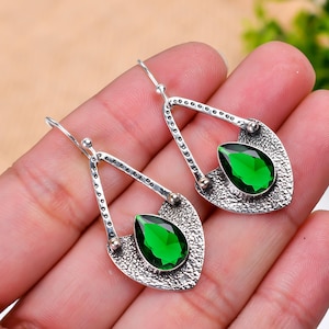 Handmade Earring Chrome Diopside Earrings 925 Sterling Silver Hoops Dangle Jewelry for Women, Gift for Her, Birthday Jewelry Gift For Women