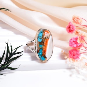 Natural Oyster Turquoise Ring, 925 Silver Ring, Handmade Jewelry, Statement Ring, Handmade Ring, Pretty Gift For Christmas Ring Wedding Ring