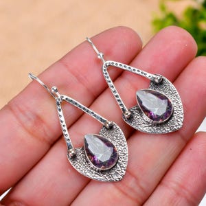 Rainbow Mystic Topaz Earrings 925 Sterling Silver Earring , Handmade Dangle Hoops Beautiful Gift for Her, Perfect for Mother&#39;s Day Earring
