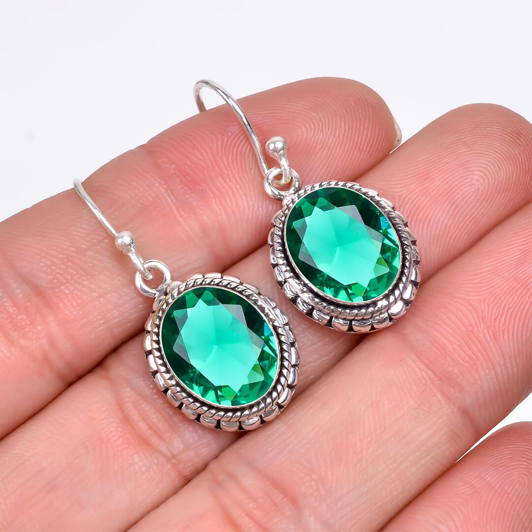 Boucles D'oreilles En Argent 925 Avec Préhnite Et émeraude - Dormeuses Vertes - Marque Rose-Mimosa