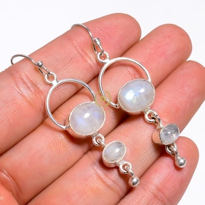 Moonstone Earring Blue Gemstone Earring, 925 Sterling Silver Handmade Earring, Dangling Earring, Anniversary Earring, Long Earring For Women