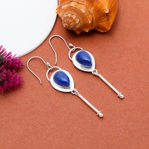 Natural Lapis Lazuli Gemstone Earring, 925 Sterling Silver Earring, Handmade Earring, Blue Stone Earring, Long Earring, Dangling Earring