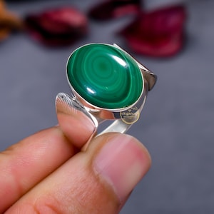 925 Sterling Silver Malachite Handmade Ring for Women Stackable Gemstone Jewelry Perfect Gift for Wedding Anniversary or Special Event