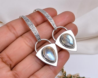 925 Sterling Silver Labradorite Earrings: Handmade Teardrop Dangle