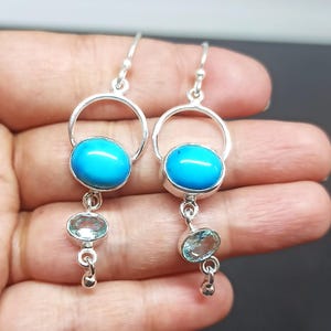 Natural Blue Turquoise Earring, 925 Sterling Silver Earring, Handmade Statement Gemstone Earring For Women, Blue Stone Earring Gift For Her
