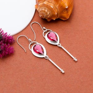 Pink Rubellite Gemstone Earring 925 sterling Silver Earring, Pink Stone Earring, Boho Git Earring, Long Earring For Anniversary Gift Earring