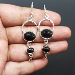 Natural Black Onyx Stone Earring, 925 Sterling Silver Earring, Handmade Earring, Black Onyx Gemstone Earring, Gift for Mother