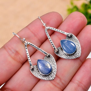 Natural Kyanite Earring - 925 Sterling Solid Silver Earring - Teardrop Earring For Women&#39;s -  Blue Kyanite Earring Jewelry Gift Earrings