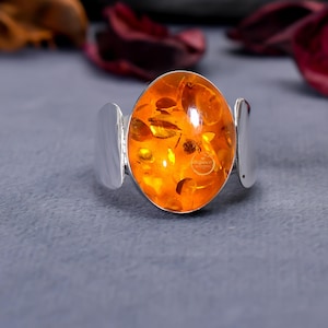 Baltic Amber Handmade Ring for Women 925 Sterling Silver Stackable Gemstone Jewelry Ideal Gift for Birthday Wedding Anniversary or More