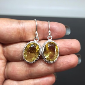 Yellow Citrine Gemstone 925 Sterling Silver Earring, Handmade Earring, Drop Dangle Earring, Boho Earring, Anniversary Gift, Wedding Gift