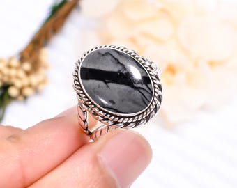 Adjustable Picasso Jasper Ring: Sterling Silver Gemstone