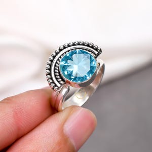 Blue Topaz Gemstone Ring, 925 Sterling Silver Ring, Handmade Ring Dainty Statement Ring Promise Ring Gift for Her, Wedding Jewelry