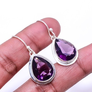 Amethyst Gemstone Earrings 925 Sterling Silver Earring, Pear Earrings, Earrings for Women, Handmade Jewelry, Gift for Wife, Casual Earrings