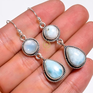 Larimar Earrings 925 Sterling Silver, Larimar Dangle Earrings,Handmade Earrings,Gift for Women,Mothers DayGifts,Earring For Wife Larimar