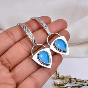 Sleeping Beauty Turquoise Earrings 925 Sterling Silver Earring, Gemstone Earring, Birthday Handmade Earring, Triangle Jewelry Gift For Girls