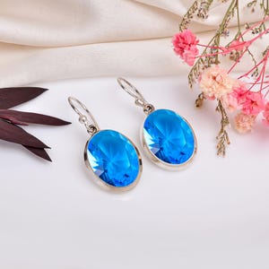 Genuine Blue Topaz Earring, 925 Sterling Silver Earring, Natural Blue topaz Pear Gemstone Earring, Silver Earring, Dangle Earring, Gift