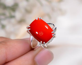 R*n様 レア❣️ヴィンテージ ネイティブ レッドコーラル シルバー リング s レッドコーラルシルバーリング、ラウンドジェムストーン、デザイナー