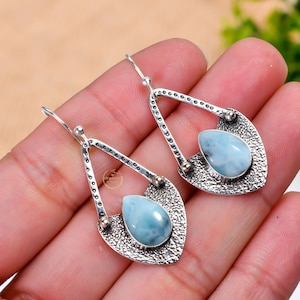 Natural Larimar Earrings Gemstone Earrings 925 Sterling Silver Earrings Dangle Earrings Blue Stone Earrings Gift for Her Larimar Jewelry