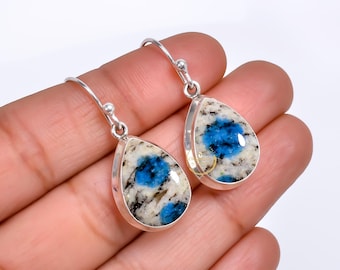K2 Blue Azurite Sterling Silver Earrings: Vintage Style Dangle