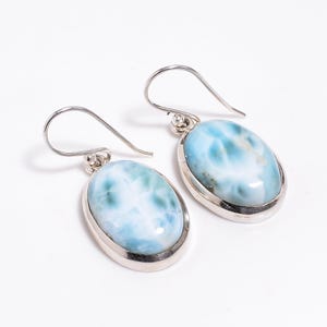 Larimar Oval Shape Earring With Dangle Earring Natural Larimar Earrings,Handmade Earrings,Pear Shape Gemstone Earrings,New Year Gift for her