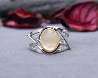 Ring natuurlijke parelmoer: verstelbaar 925 sterlingzilver