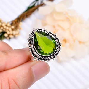 Peridot Gemstone Ring 925 Sterling Silver – Handmade Adjustable Statement Ring, Wedding & Anniversary Gift for Her Peridot Statement Rings