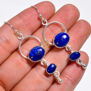 Lapis Lazuli Earring Blue Stone Earrings 925 Sterling Silver Dangle Earrings Lapis  Jewelry Long Earring Dainty Earring Gift for Her