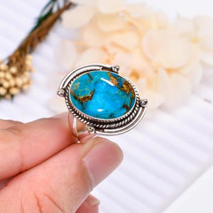 925 Sterling Silver Ring, Blue Copper Turquoise Ring, Natural Gemstone Ring, Adjustable Ring, Handmade Ring, Turquoise Ring, Gift For Mom.