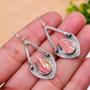 Natural Rhodochrosite Earrings, Gemstone Earrings, 925 Sterling Silver Earrings, Handmade Earrings, Pink Stone Jewelry, Valentine Day Gifts