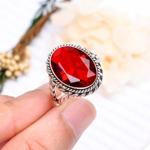 Red Garnet Gemstone 925 Sterling Silver Ring Oval Ring, Adjustable Ring Gemstone Jewelry, Valentine&#39;s Day Birthday Jewelry Gift For Friends