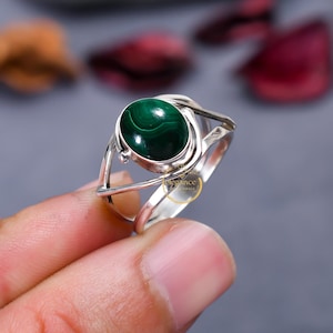 Natural Malachite Stone Ring, Pure 925 Sterling Silver Ring, Stackable Ring, Statement Ring, Gift For Women, Green Stone Ring, Silver Ring