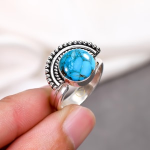 Natural Beautiful Blue Copper Turquoise Gemstone Ring, 925 Sterling Silver Ring, Handmade Ring, Boho Ring,Women Jewelry, Gift For Her