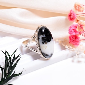 Natural White Buffalo Turquoise Ring Chunky White Buffalo Ring, western boho statement ring, Buffalo Turquoise Sterling Silver Ring For Her