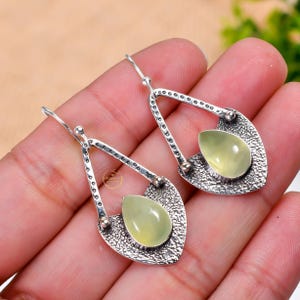 Natural Prehnite Gemstone Earring 925 Sterling Silver Earring Handmade Earring Drop/Dangle Earring Jewelry Birthday Gift for Wife Girlfriend