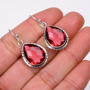Pink Rubellite Gemstone Earring, 925 Sterling Silver Earring, Pink Stone Earring Jewelry For Women, Wedding Gift Earring, Pear Shape Earring