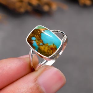 Natural Pilot Mountain Turquoise Ring,925 Sterling Silver Rings for women, Turquoise Ring, Turquoise Boho Ring, Silver Ring Gift For Him