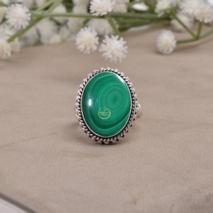 Natural Malachite Ring~ 925 Sterling Silver Ring~ Handmade Ring~ Gemstone~ Malachite Jewelry~ Bohemian Ring For Women~ Valentine&#39;s Gift