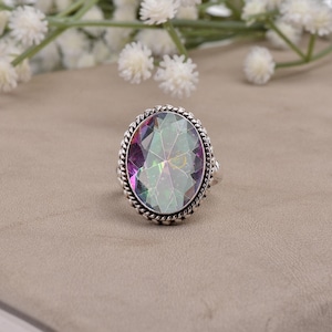 925 Sterling Silver Rainbow Mystic Topaz Ring – Elegant, Spiritual Jewelry, Gift for Her - Mystic Topaz Jewelry Ring - Gemstone Ring For Her