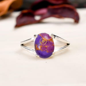 Lila Kupfer Türkis Edelstein Ring, 925 Sterling Silber Ring, handgemachter Ring, Statement Ring, Prong Ring, Geburtstag Geschenk Ring für Frauen