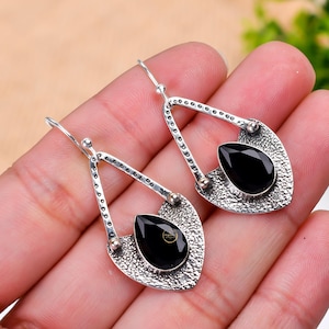 Black Onyx Earring Gemstone Earrings, 925 Sterling Silver Earrings, Onyx Earrings, Teardrop Earring Handmade Earrings Jewelry, Gift For Her