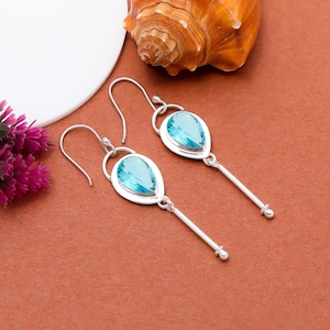Blue Topaz Earring, 925 Sterling Silver Earring, Birthday Gift Jewelry For Women, Pear Shape Earring, Blue Stone Earring, Topaz Earring