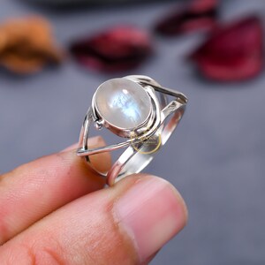 Natural Rainbow Moonstone Gemstone Ring, Pure 925 Sterling Silver Ring, Stackable Ring, Handmade Ring, Anniversary Gift Ring For Women