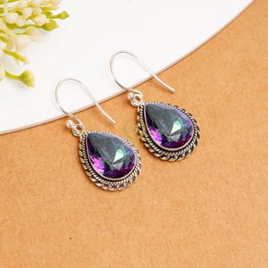 Rainbow Mystic Fire Topaz Earring, Gemstone Earrings Handmade Dangle Earring Brand New Jewelry Anniversary Gift, Pear Shape Earring For Her