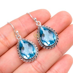 Blue Topaz Earring Handmade Earring, Drop/Dangle Earring 925 Sterling Silver Earring, Blue Stone Earring, Cut Stone Earring,