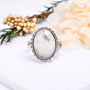 Oxidize Ring,925 Sterling Silver Ring, White Howlite Ring, Adjustable Ring, Gemstone Ring, Handmade Ring, Elegant Ring, Birthday Gift forher