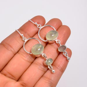 Prehnit Sterling Silber Ohrringe: Handgemachte Grüner Edelstein-Statement