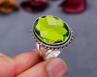 Handmade Peridot Ring: 925 Sterling Silver Adjustable Statement Ring