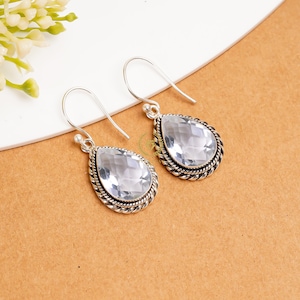 White Topaz Earring, Handmade Earring, 925 Sterling Silver Earring, Statement Earring, Pear Shape Earring, Drop/Dangle Earring For Women