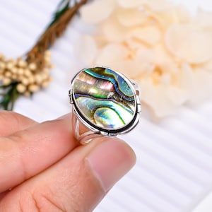 925 sterlingzilveren ring Abaloneschelpring Edelsteenring Verstelbaar, handgemaakt, mooi ring Verjaardagscadeau Handgemaakt damescadeau voor vrouw.